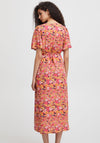 Ichi Printed Drawstring Waist Maxi Dress, Pink Multi