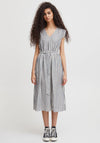 Ichi Striped Ruffle Shoulder Midi Dress, Natural