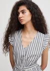 Ichi Striped Ruffle Shoulder Midi Dress, Natural