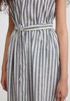 Ichi Striped Ruffle Shoulder Midi Dress, Natural