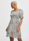 Ichi Printed Mini Smock Dress, Mint Multi