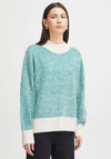 Ichi Striped Funnel Neck Jumper, Green & Beige