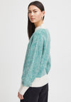 Ichi Striped Funnel Neck Jumper, Green & Beige