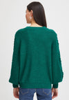 Ichi V Neck Chunky Cable Knit Jumper, Green