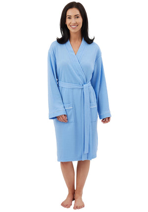 Indigo Sky Long Sleeve Waffle Dressing Gown, Blue