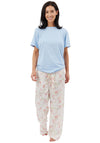 Indigo Sky Floral Print Satin and Jersey Pyjama Set, Blue