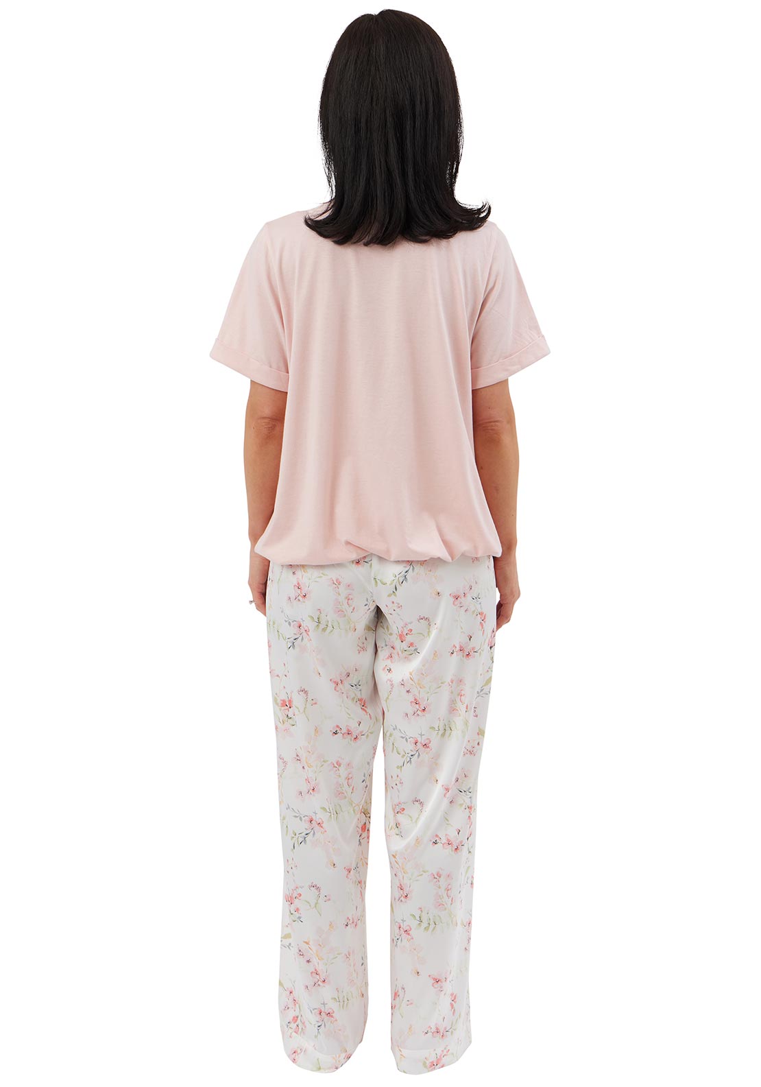 Indigo Sky Floral Print Satin and Jersey Pyjama Set, Pink