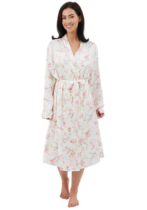Indigo Sky Floral Print Satin Robe, Pink
