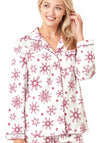 Indigo Sky Snowflake Brushed Cotton Pyjama Set, Rose Wine