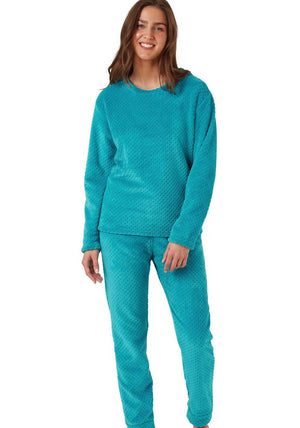 Indigo Sky Geometric Fleece Pyjama Set, Teal