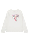 Guess Older Girls Long Sleeve Sequin Top, White