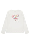 Guess Older Girls Long Sleeve Sequin Top, White