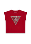 Guess Older Girl Sequin Short Sleeve Tee, Red