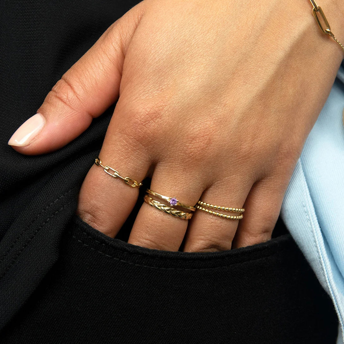 Jackie Jewellery Baia Link Ring, Gold