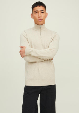Jack & Jones Emil Knit Half Zip Sweater, Beige Melange