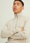Jack & Jones Emil Knit Half Zip Sweater, Beige Melange