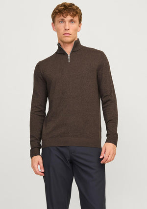 Jack & Jones Emil Knit Half Zip Sweater, Mulch Brown