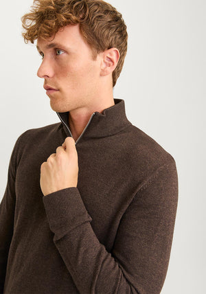 Jack & Jones Emil Knit Half Zip Sweater, Mulch Brown