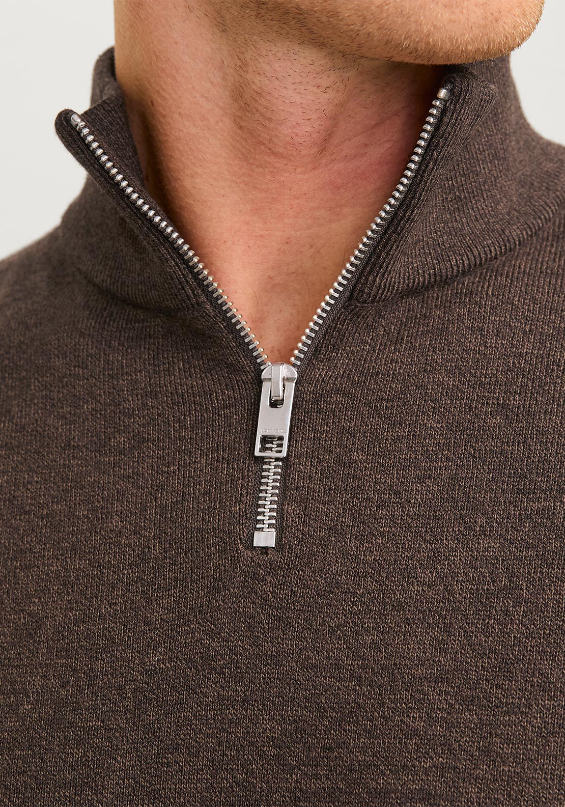 Jack & Jones Emil Knit Half Zip Sweater, Mulch Brown