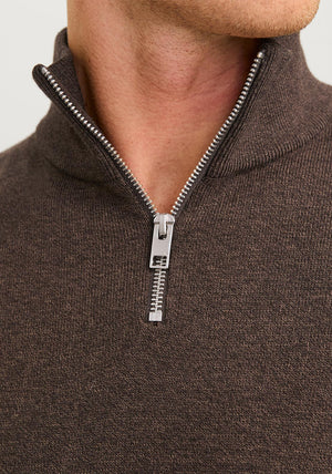 Jack & Jones Emil Knit Half Zip Sweater, Mulch Brown