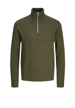 Jack & Jones Christer Quarter Zip Jumper, Olive Green