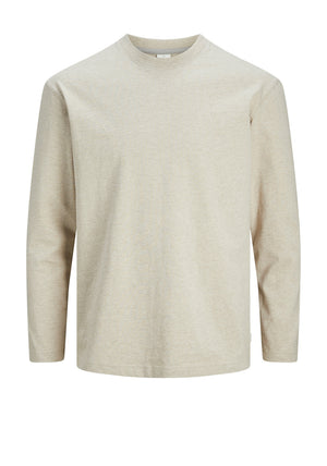 Jack & Jones Logan Long Sleeve T-Shirt, Cream Heather
