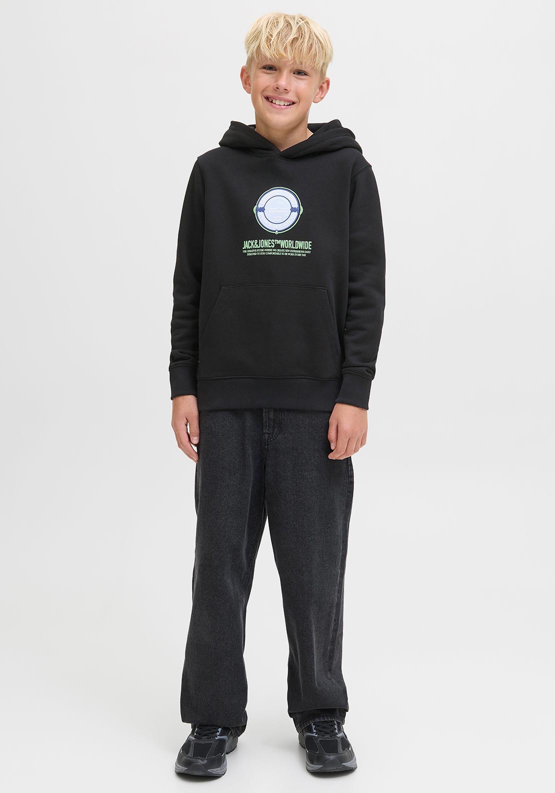 Jack & Jones Boy York Graphic Long Sleeve Hoodie, Black