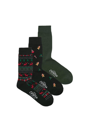 Jack & Jones 3 Pack Reindeer Socks, Black Multi