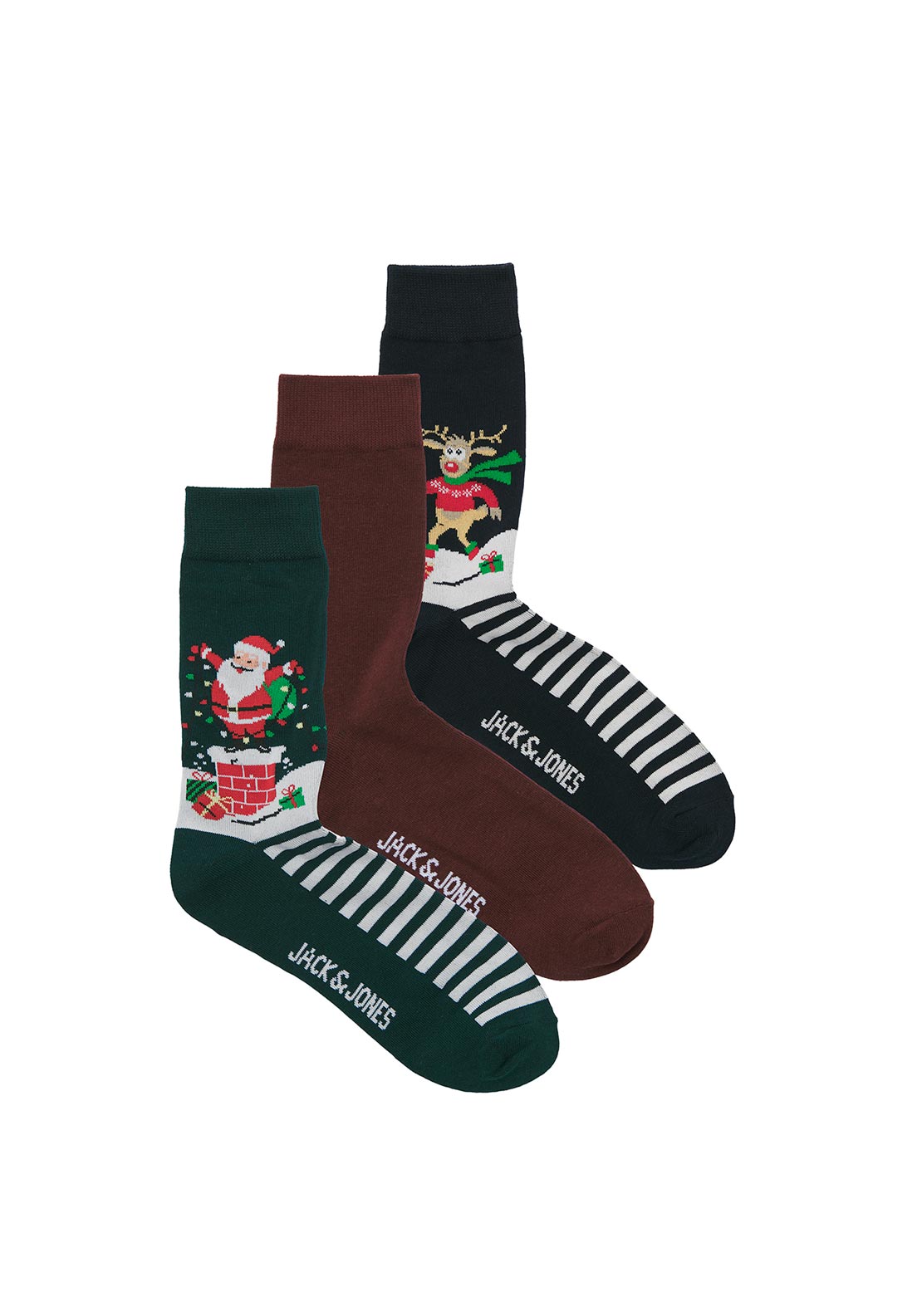 Jack & Jones 3 Pack Snowy Xmas Socks, Black Multi