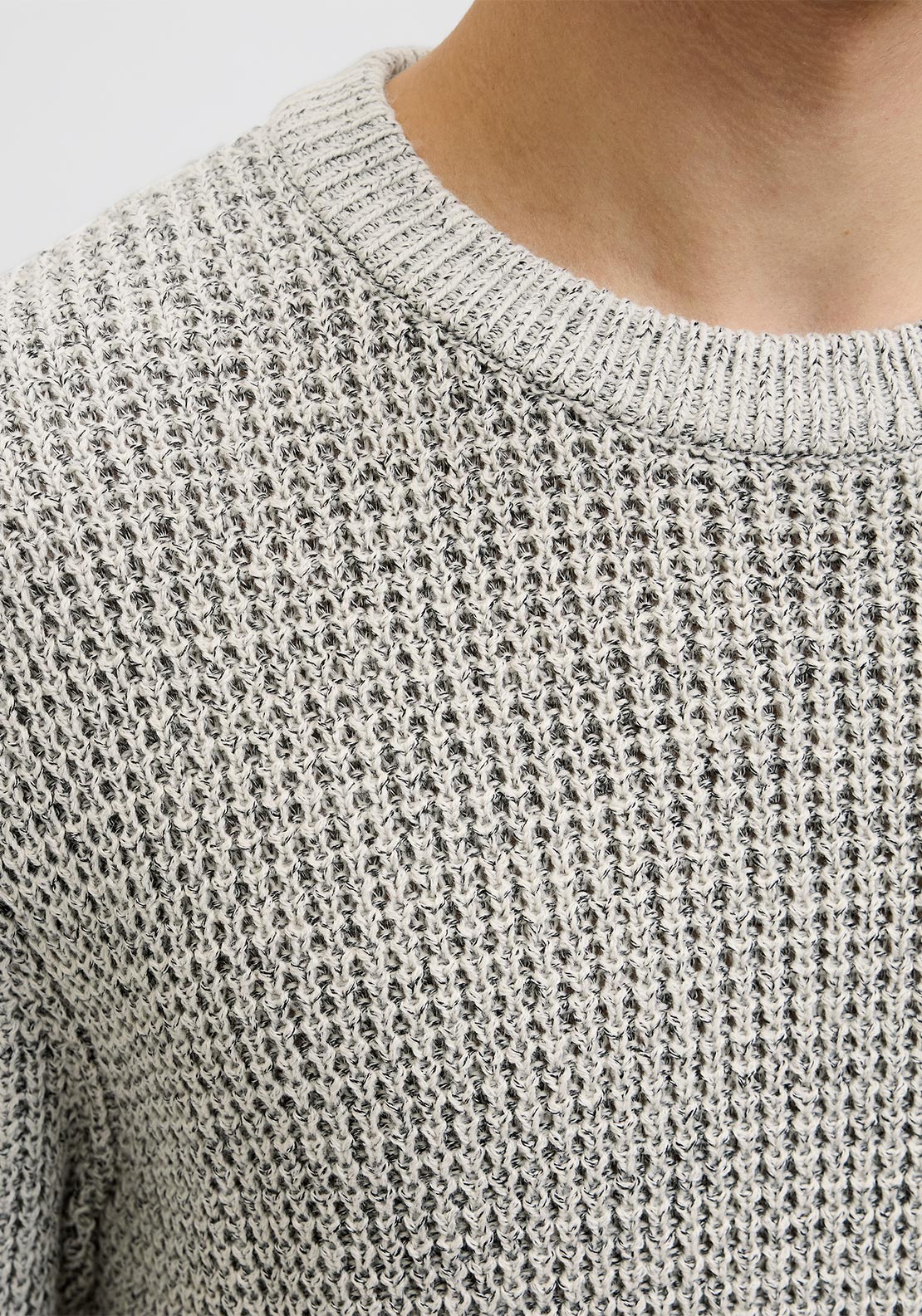 Jack & Jones Crew Neck Knit Jumper, Beige & Black