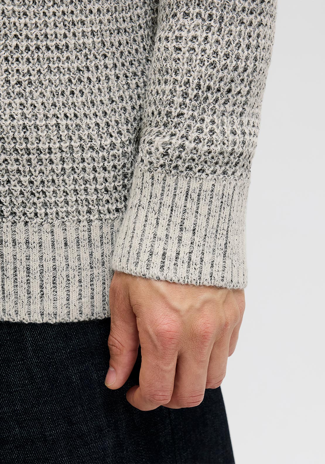 Jack & Jones Crew Neck Knit Jumper, Beige & Black