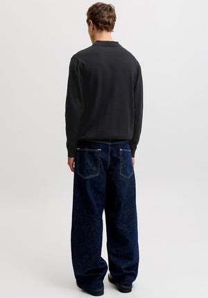 Jack & Jones Basic Long Sleeve Knit Polo Shirt, Black