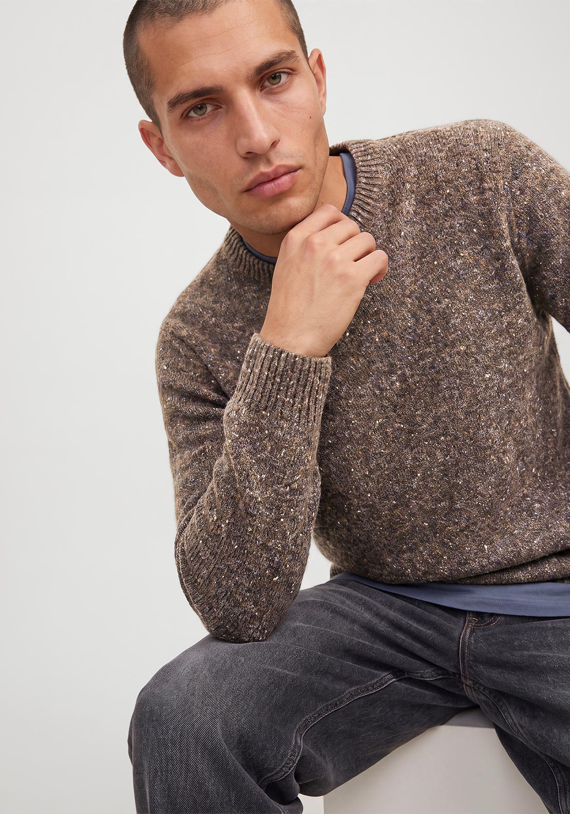 Jack & Jones Niel Knit Crew Neck Sweater, Brown