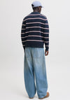 Jack & Jones Ratocha Stripe Knit Polo Shirt, Navy