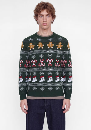 Jack & Jones Candy Cane Gingerbread Man Knit Jumper, Green