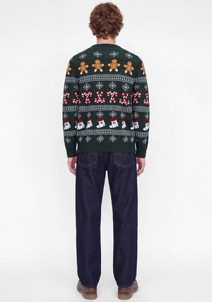 Jack & Jones Candy Cane Gingerbread Man Knit Jumper, Green