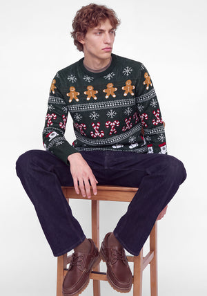 Jack & Jones Candy Cane Gingerbread Man Knit Jumper, Green