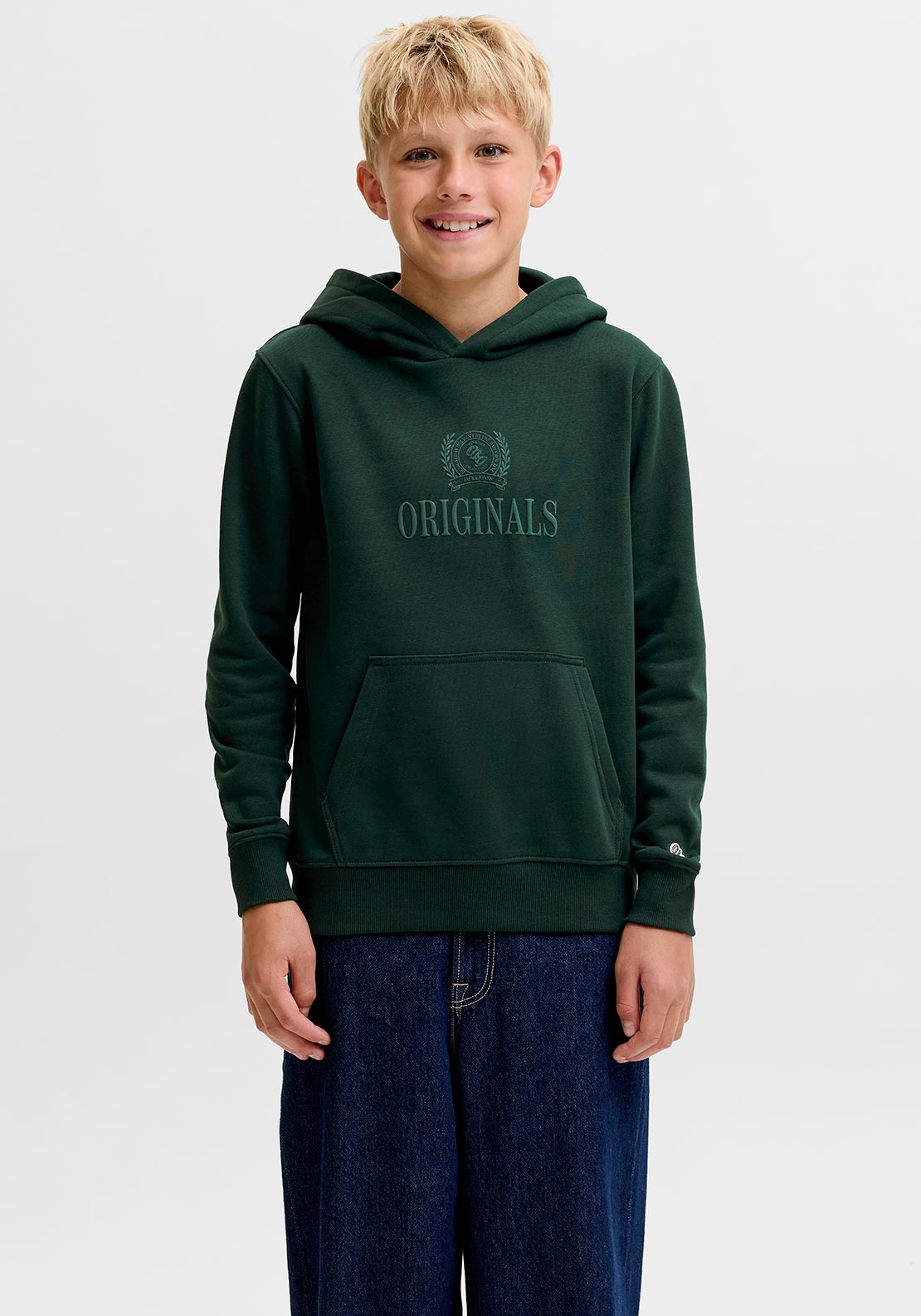 Jack & Jones Boy Fredrick Monogram Long Sleeve Hoodie, Green