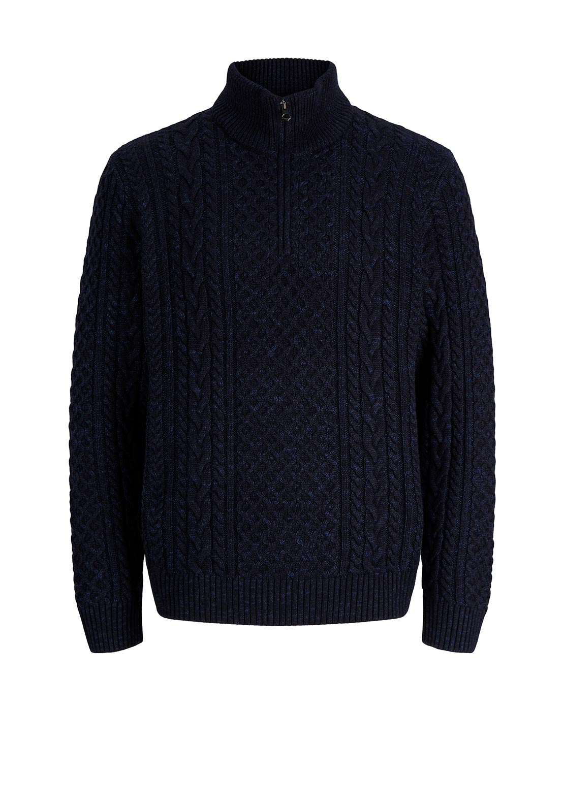 Jack & Jones Callum Cable Knit Quarter Zip Jumper, Navy