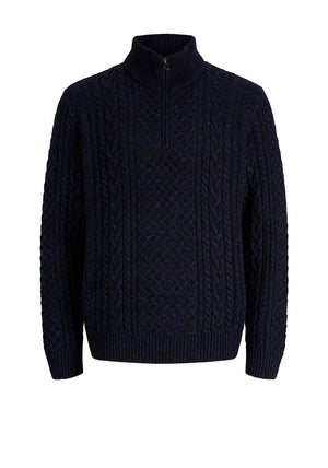 Jack & Jones Callum Cable Knit Quarter Zip Jumper, Navy