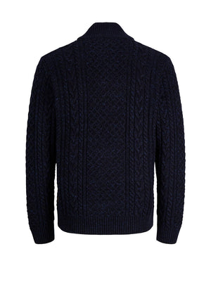Jack & Jones Callum Cable Knit Quarter Zip Jumper, Navy