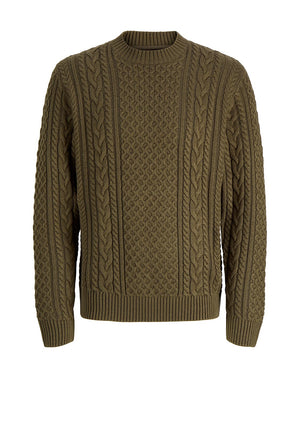 Jack & Jones Callum Cable Knit Jumper, Green