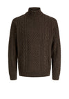 Jack & Jones Callum Cable Knit Quarter Zip Jumper, Brown