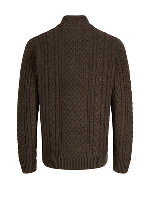 Jack & Jones Callum Cable Knit Quarter Zip Jumper, Brown