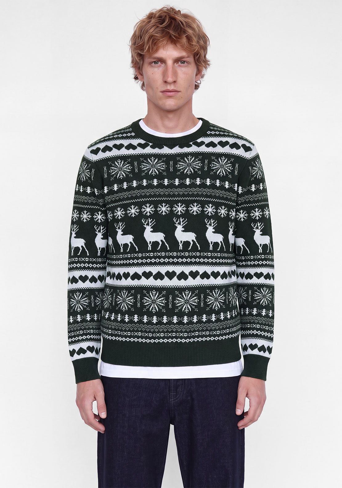 Jack & Jones Reindeer Knit Jumper, Dark Green