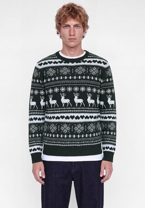 Jack & Jones Reindeer Knit Jumper, Dark Green