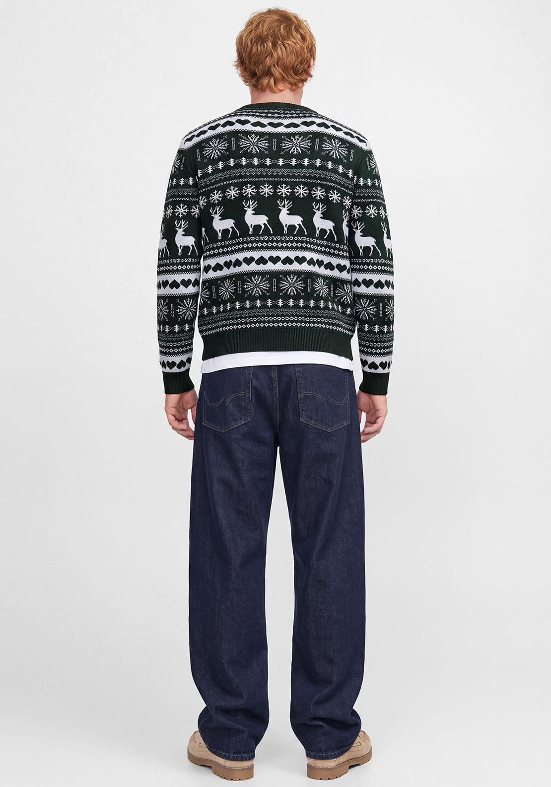 Jack & Jones Reindeer Knit Jumper, Dark Green