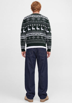 Jack & Jones Reindeer Knit Jumper, Dark Green