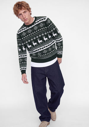 Jack & Jones Reindeer Knit Jumper, Dark Green