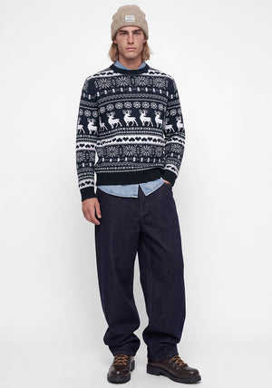 Jack & Jones Reindeer Knit Jumper, Navy